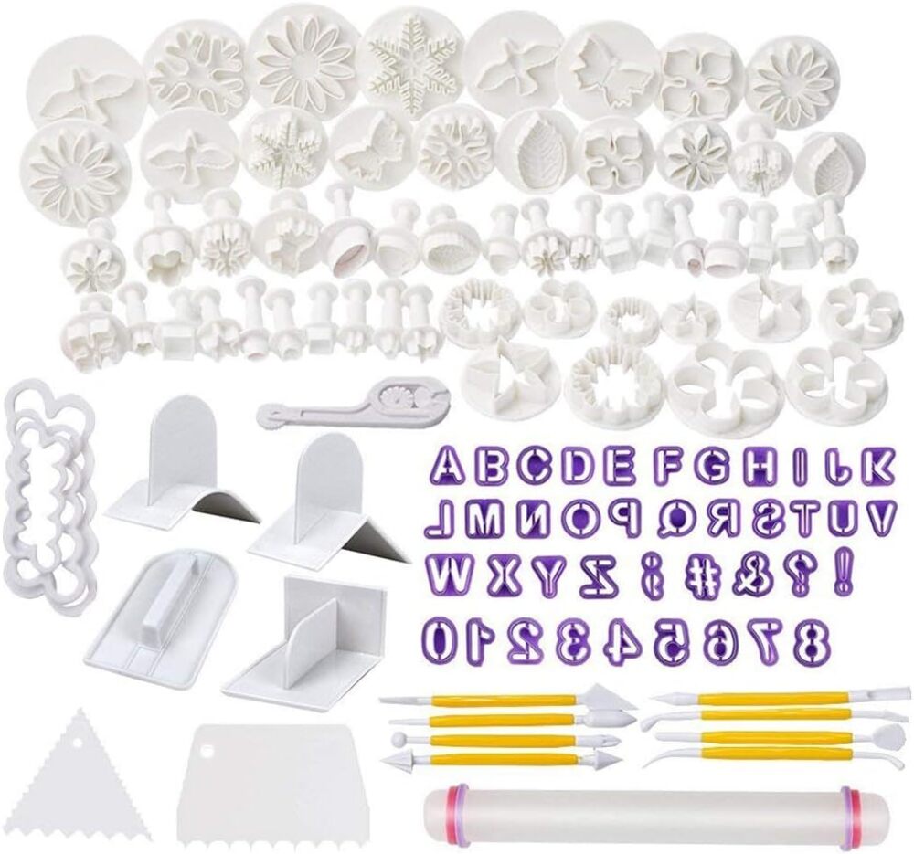 114 Pcs Cake Decorating Tools Fondant Baking Icing Plunger Cutters Rolling Pin